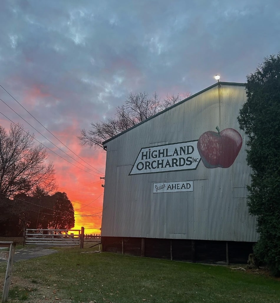 Sunset outside of Highland Orchards.